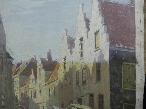 Partial cleaning on a 20th Century Dutch Town Scene 