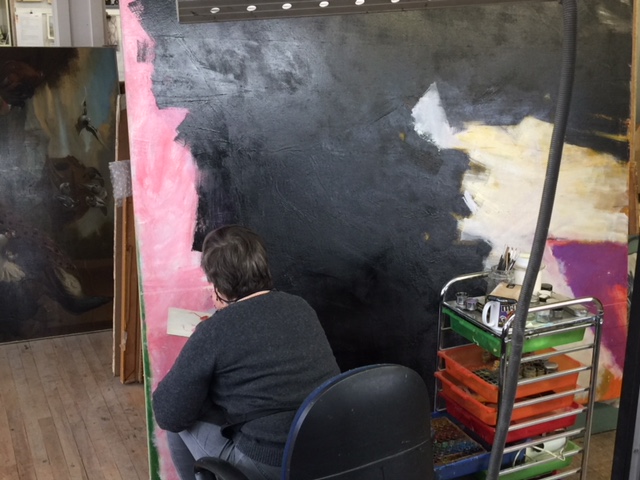 Retouching a large Richard Smith abstract